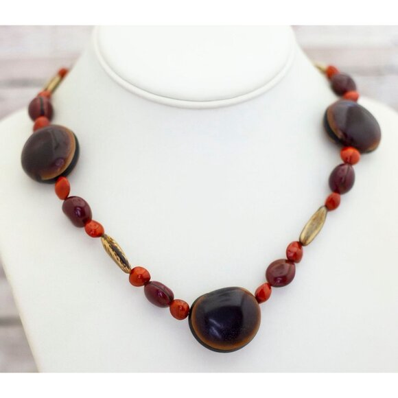 26 inch, Vintage Blood Red Beads Beaded Necklace - BQ1 - Picture 2 of 3